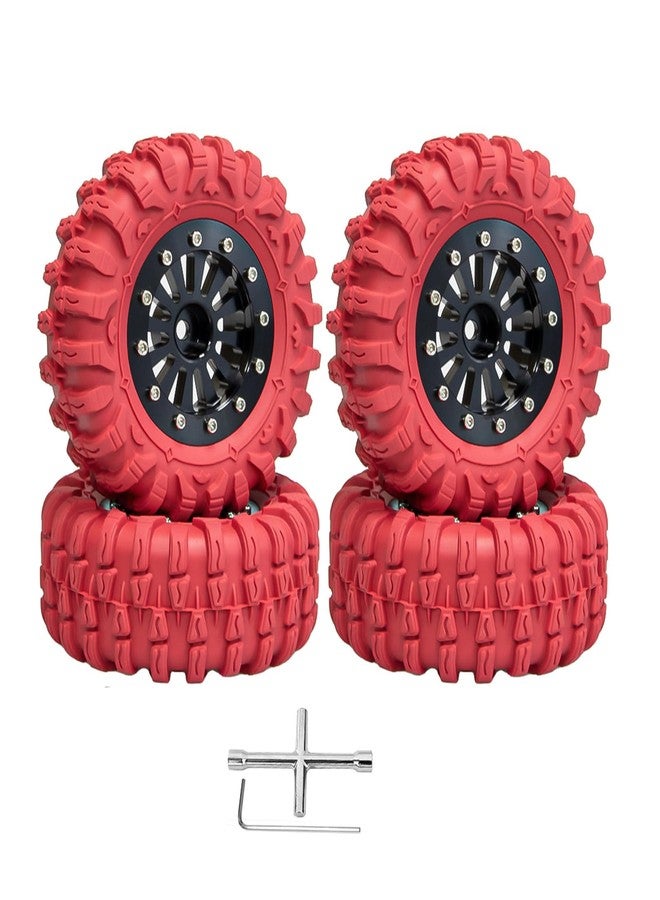 مجموعة من 4 إطارات عجلات Beadlock مقاس 1.3 بوصة، جنوط عجلات Beadlock من الألومنيوم مقاس 1.3 بوصة وإطارات مطاطية ملونة مقاس 2.56 بوصة لسيارات الزحف التي تعمل بالتحكم عن بعد بمقياس 1/18 TRX4M و1/24 SCX24 FCX24 (إطارات حمراء + محور عجلة أسود). - Image 1